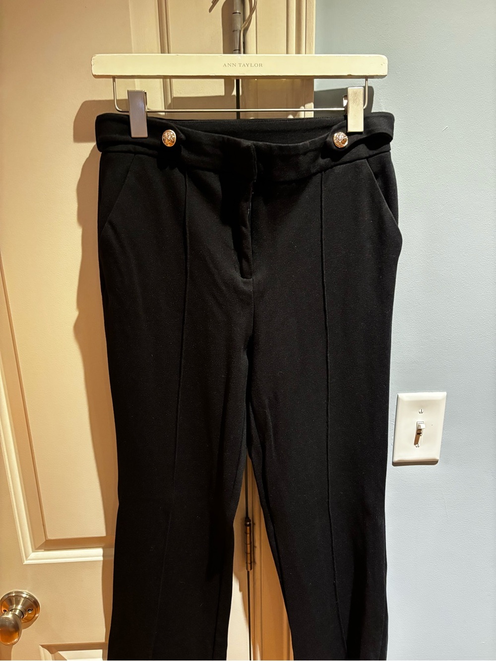 Truth Black Boot Cut Pants with Gold Buttons